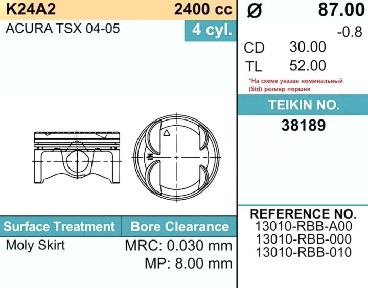 Поршни (к-т 4шт) 38189-050 TEIKIN
