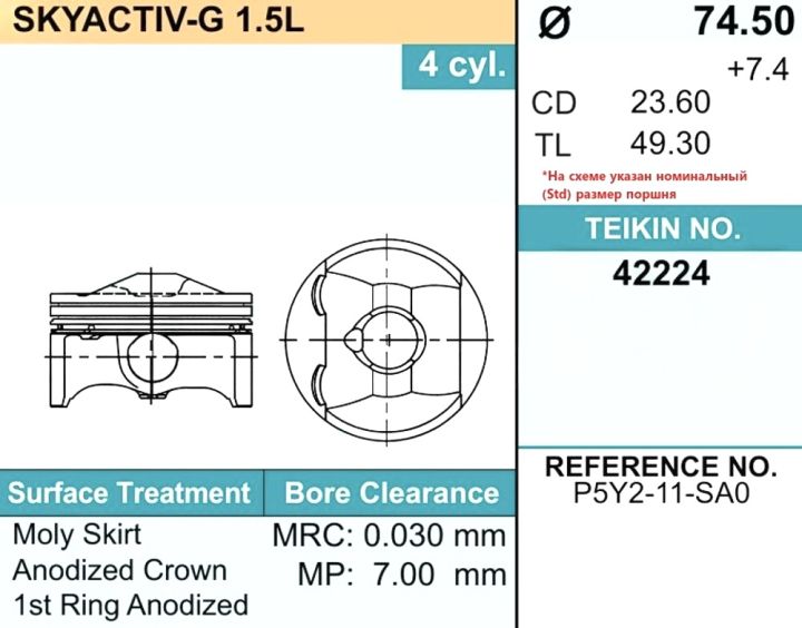 Поршни (к-т 4шт) 42224-050 TEIKIN